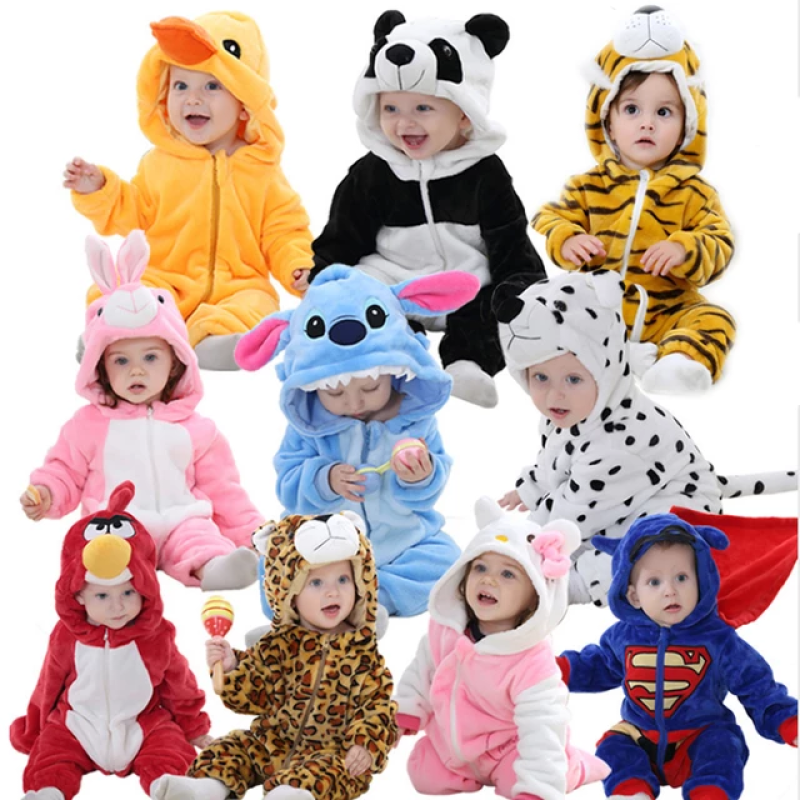 Autumn Winter Wholesale Flano Flannel Without Feet Long Sleeve Animals cartoon baby Rompers fur warm new born clothes