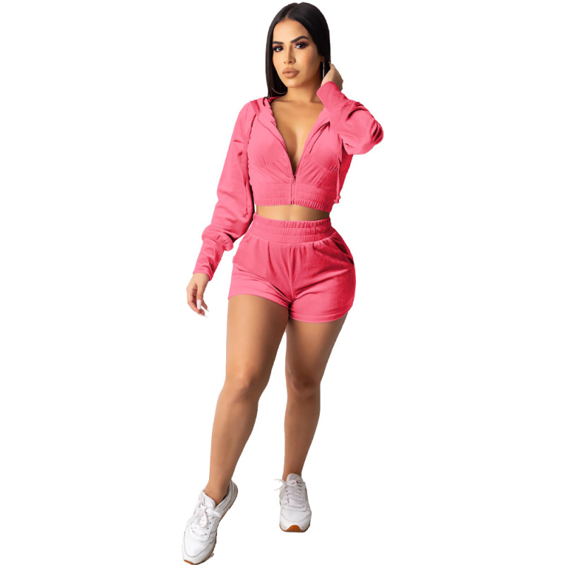 2023 Summer Fashion Jacket Hot Sale Leisure Sexy Long Sleeve Zipper Fitness Short top+shorts Korean cozy jogger Women Set