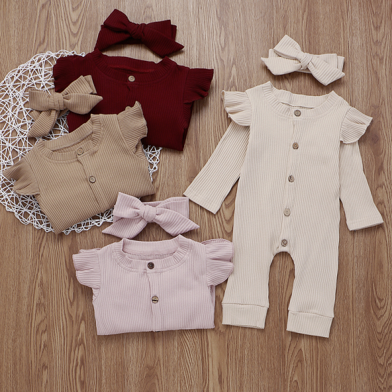 Conyson Girls Knitted Striped Jumpsuit Autumn Baby Clothes Boys Long Sleeve Headband Kids Outfits Girl 2Pcs Set Newborn Rompers