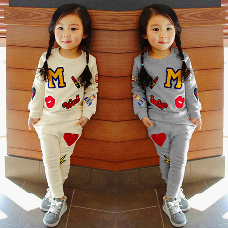 Conyson Wholesale Casual Children's Suit Round Collar Long Sleeve Hoodie 2Pcs Girl Clothing Set