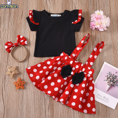 Conyson wholesale ruffle flying sleeves baby clothes set girl tutu dress princess kids summer clothes 3 pieces swing top dress