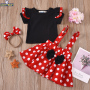 Conyson wholesale ruffle flying sleeves baby clothes set girl tutu dress princess kids summer clothes 3 pieces swing top dress