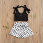 Conyson Toddler Baby Girl Summer 2Pcs Set Solid Bandage Suspender Tops + Polka Dot Elastic Heart Short Pants Casual Outfits