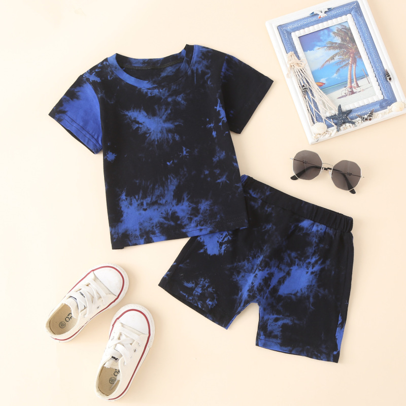 Conyson New Summer Unisex Short Bottoms Tracksuit Tie-dye Printed Short Sleeve Tops Casual Kids Boy Girl 2pcs Outfits Sets