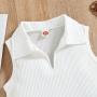 Conyson Hot Sale Girls Fashion Summer Europe Style Sleeveless V-Neck Cotton Pocket Polo Shirt Strip with bow 2 Pcs Girls Set