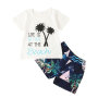 Conyson low price fashion summer toddler print sunshine cotton clothes infant kid short suit two pieces boy t-shirt clothing Set