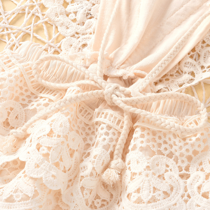 Summer Newborn Solid Color Halter Infant Baby Girls Romper Beige Color Lace Romper Baby Clothes