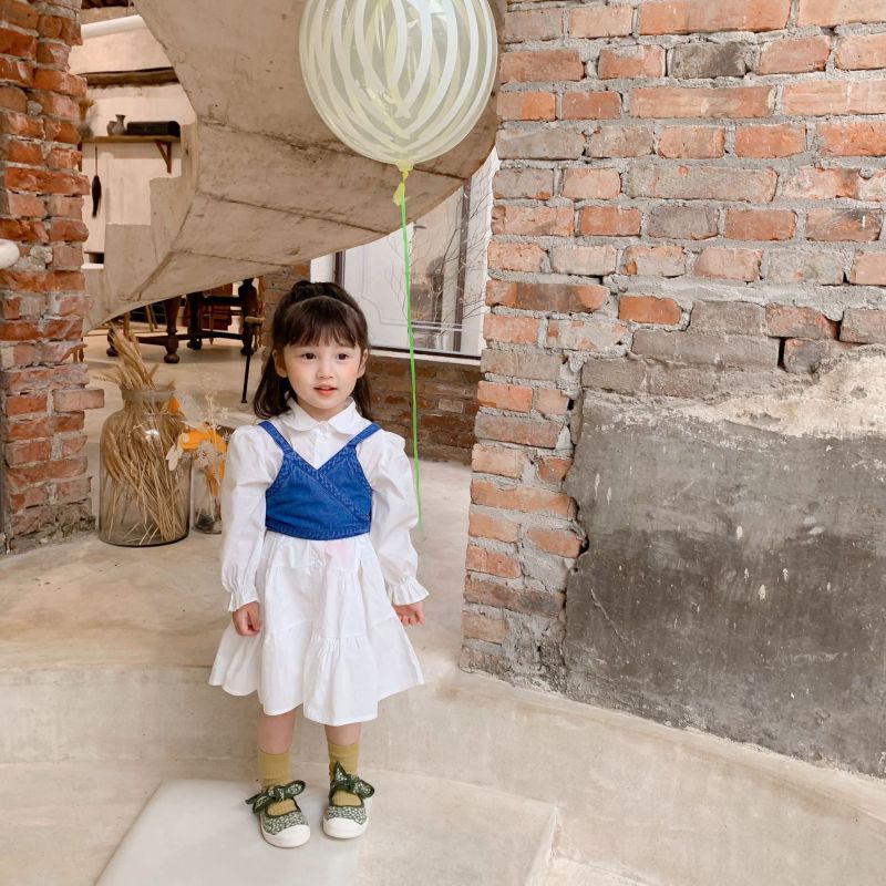 Spring Autumn Girls Set Baby Long Kids Fashion Suit Wholesale Long Sleeve Spring Kids Shirt Dress Denim Vest