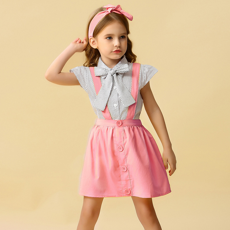 Conyson Princess Spring and Summer New kids Short Dot Sleeves Cotton Skirt 3pcs Boutique Baby Girl Clothes Sets For 1-6 Years