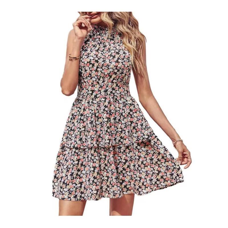 Conyson New Arrivals Summer Wholesale Women Vintage Floral Printed Backless Sleeveless Halter Neck Women's Long Elegant Dress