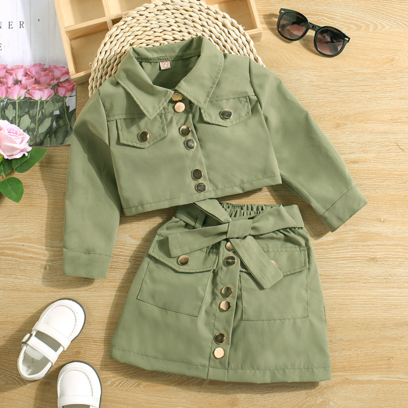 Conyson Boutique Kids Girls Clothing Sets Solid Jacket Shorts 2 Piece Casual Single Breasted Long Sleeve Top Short Girls Suits