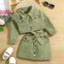 Conyson Boutique Kids Girls Clothing Sets Solid Jacket Shorts 2 Piece Casual Single Breasted Long Sleeve Top Short Girls Suits