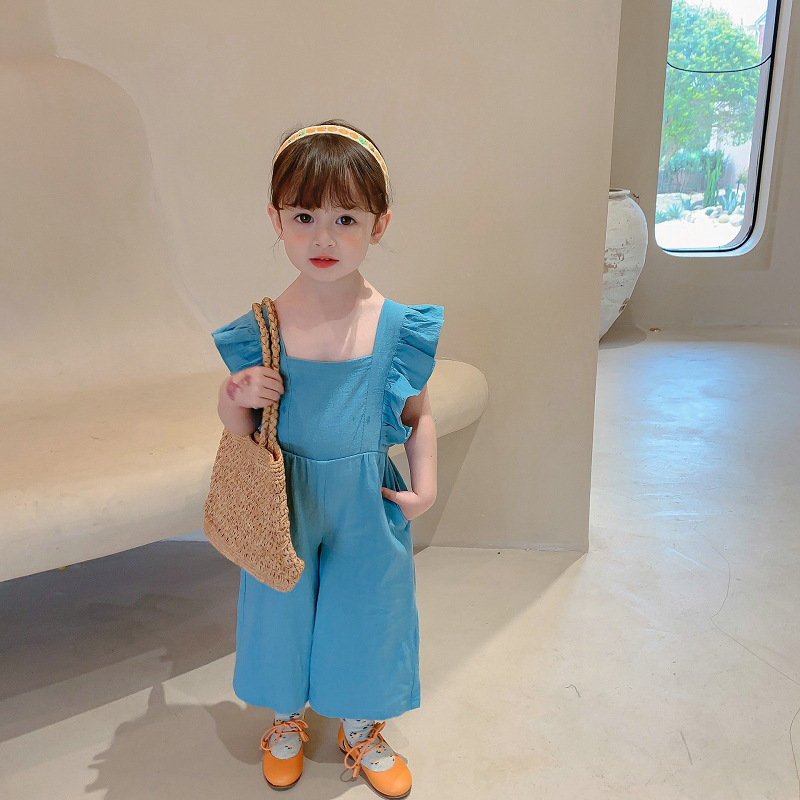 Conyson new arrive hot sale korea summer fashion designer kids cotton clothes 2-6years girl solid short sleeve clothing jumpsuit