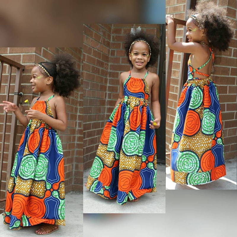 Conyson Summer kids baby clothes Cotton Colored Circle Patterns Sleeveless African Style A-line Halter Girls Princess Dress