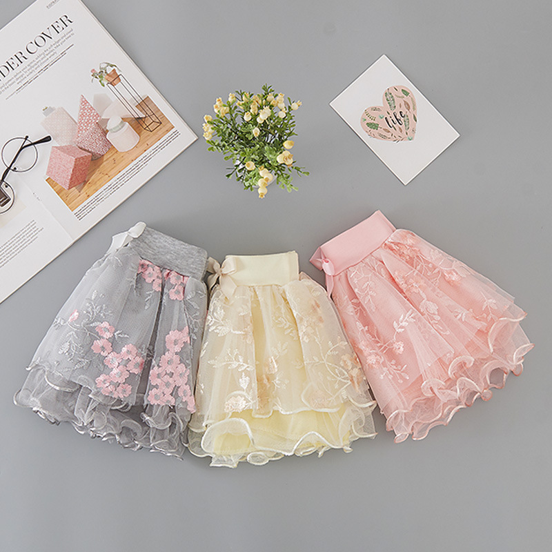 Conyson Korea Designer Kids Clothes Latest Baby Girls Summer Casual All-match Short Skirt Flowers Mesh Embroidered Skirt