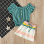 wholesale 2021 Popular Summer sweet children Print off-the-shoulder short Sleeve 2pcs baby Girl A-line band skirt clothing sets