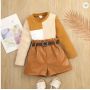 Conyson Autumn Winter Girls Clothes Set Children Knitted Shirt Pu Shorts 2pcs Clothing Set Fashion 2022 Girls Outfit