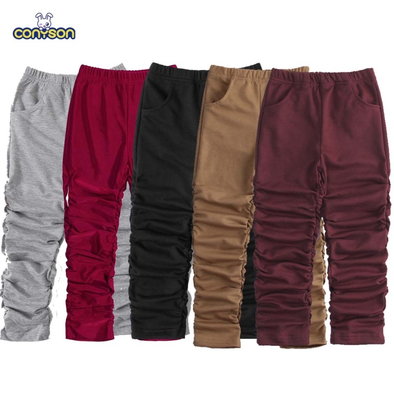 Conyson Boutique Spring Children Clothes Cotton Stacked Pants Kids Outfits 1-6Y Kids Girl Clothing Casual Long Pleated Pants