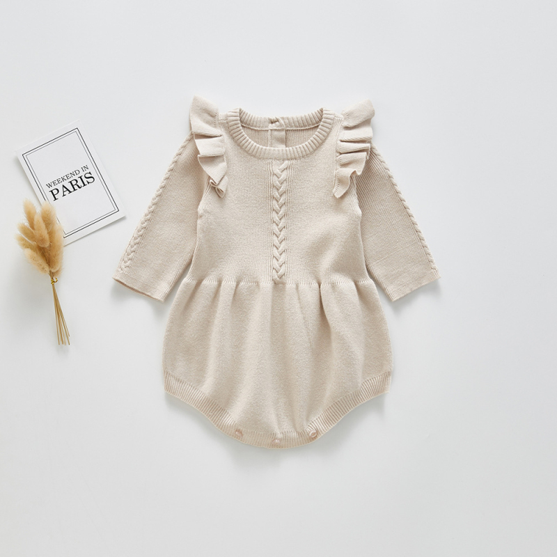 Clothing Long Sleeve Knitted Ruffle Sleeve Cotton Rompers Baby Girls Warm Clothes Long Sleeves Winter Ruffles Romper