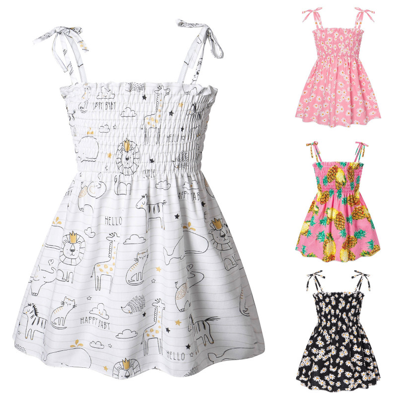 Conyson  Kids Dresses Girls Summer Sleeveless Strap Princess Dress Cotton Flower Print Children Clothes Girl Casual Sundress
