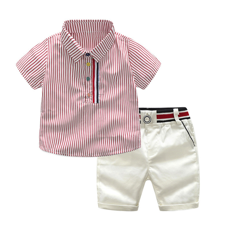 Conyson Summer Toddler Boys Polo Shirt+Shorts Sets Cotton Short Sleeves Stripe T Shirt Casual Baby Boy 2 pcs Suit Outfits