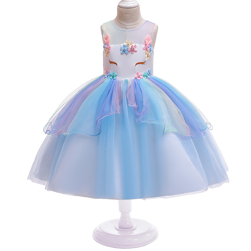 Hot Sale Solid Knee-Length Sleeveless Children Frock Girls Cinderella Princess Dresses For Kids