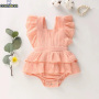 Conyson New Design European Style Spring Summer Sleeveless Hidden Button Bowknot Cotton Infant Newborn Baby Girl Romper