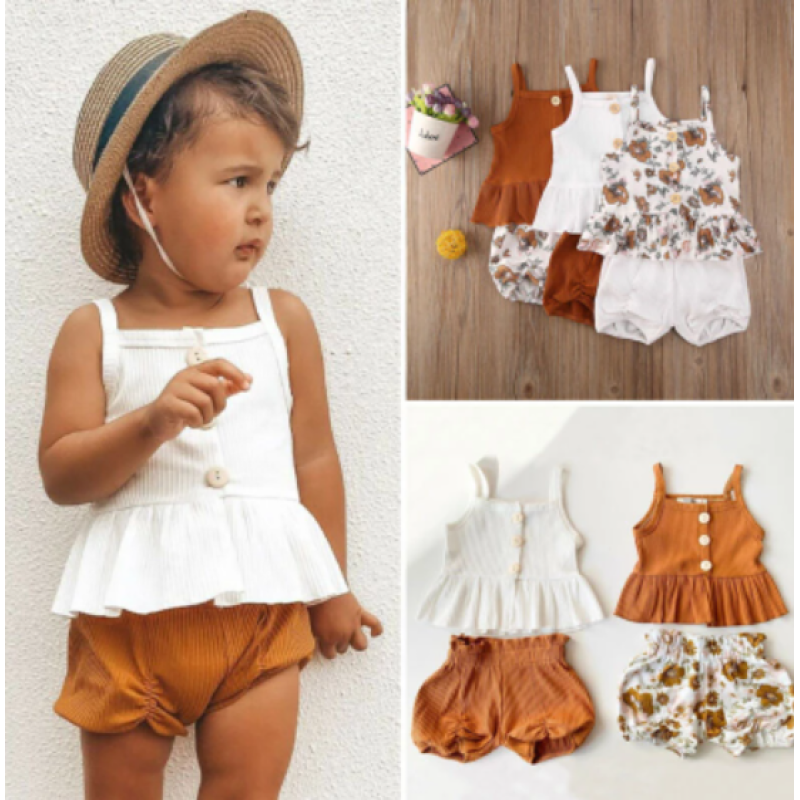 Conyson 0-3Y Summer Fashion Infant Girls Clothes Knit Sleeveless Top Flower Shorts Two Pieces Baby Girls Outdoor Outfits