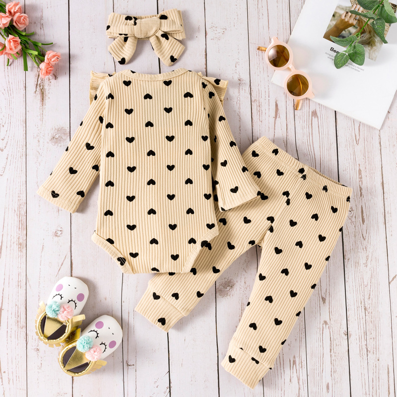High Quality Children's Love Bow Costume Baby Long Sleeved Triangle Jumpsuit Baby Romper With Headwear
