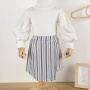 Conyson Spring Autumn New Arrivals Two Piece Set Puff Sleeve Tops Stripe Hypotenuse Short Skirt Baby Girls' Clothing Sets
