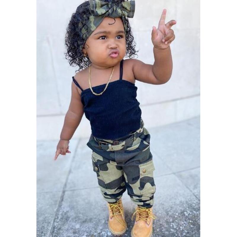 Conyson New Fashion Summer Kids Girls Clothes Sets Camouflage Print Sleeveless Solid Vest Tops Long Pants 2Pcs Fantasy Outfits