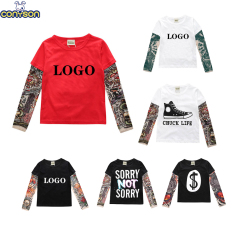 Conyson Bulk Custom Logo Unisex Children's Spring Boy T-shirts Vest Long-sleeved Splicing Hip Pop Style Tattoo Arm Boy Shits