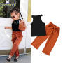 Conyson hot sale Fashion boutique Summer Baby Girls sleeveless Outfit two pieces tank top Suit Cotton kids Girl Clothing Sets