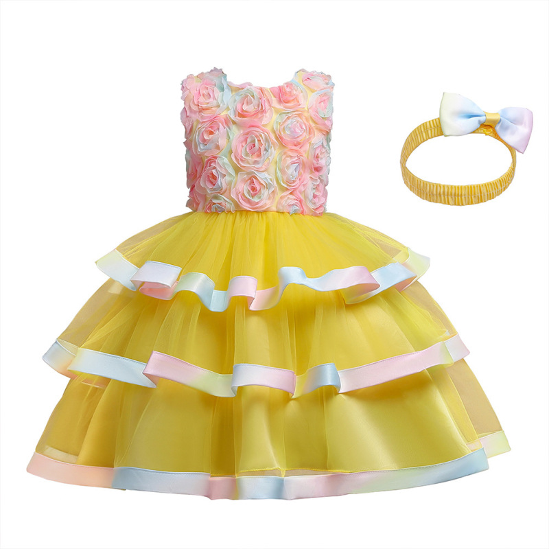 Conyson high quality ins boutique summer sleeveless floral Baby Birthday tie-dye polyester Kid Girl elegant Princess Party Dress
