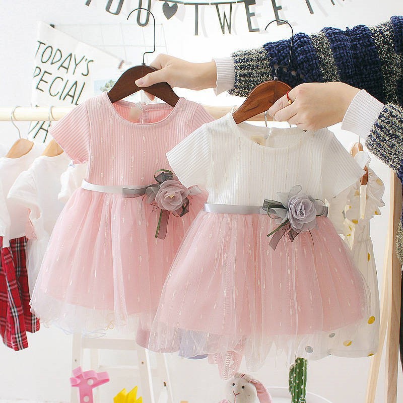 Cartoon Baby Princess Birthday Party Mesh Sweet Style Girl Dresses Fashion Casual Fancy Lace Solid Flower Baby Kids Dress