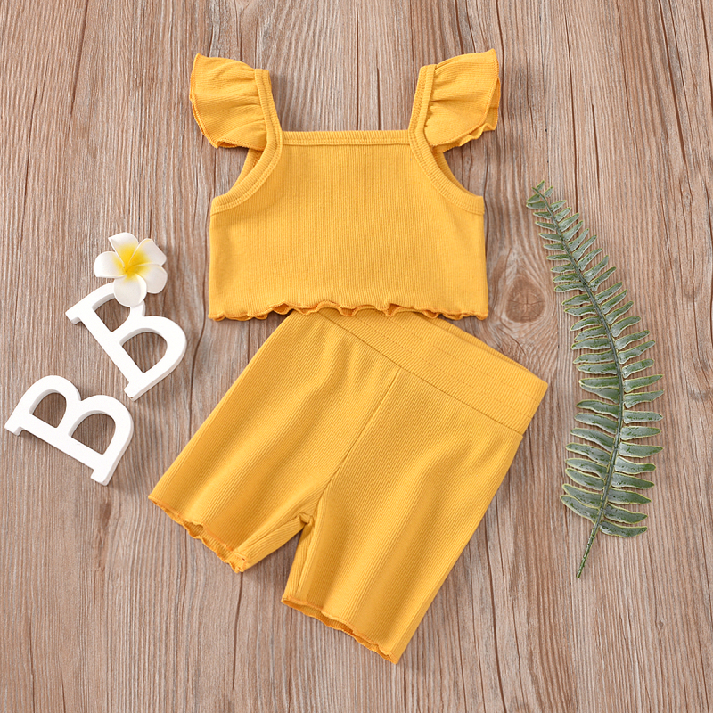 Conyson new style fashion casual fly sleeve shirt and shorts set kids children's wear baby kids girl summer clothing cotton sets