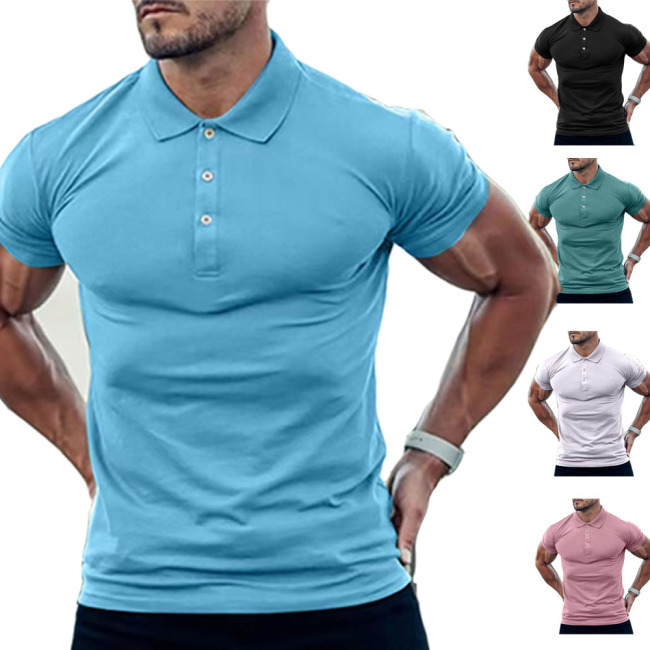 Conyson Fitness Custom Sport Muscle Cotton Button Gym Men's Polo Shirts With Collar Men's Solid Color T-shirt Multi-Color Shirt