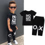 Conyson Summer Cotton Sweats Letter Printed Top+Long Pants Soft T-shirt Suit Sets Black 1-7Y Kids Boys Outfits Sets