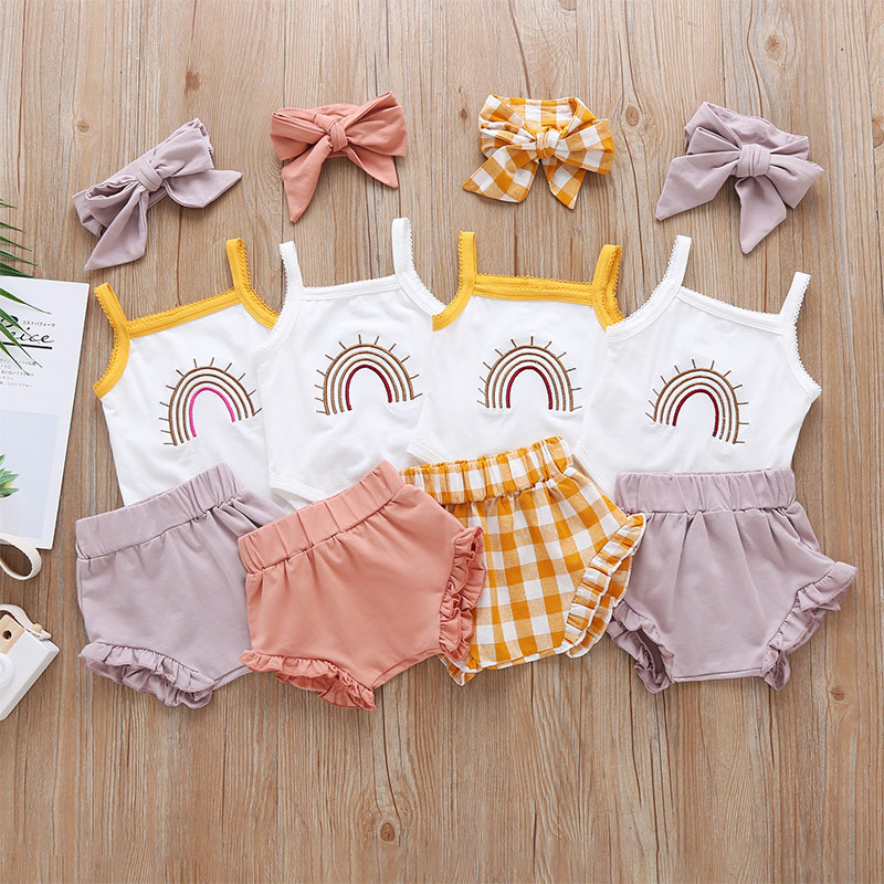 Conyson rts wholesale fashion toddler kids clothes suit 3-piece cotton apparel baby girls' summer clothing sets newborn clothes