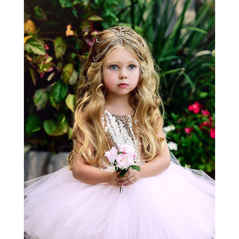 Conyson Wholesale Pageant Kids Baby Girl Princess Dress toddler Tutu Tulle Back Hollow Out Party Dress Pink Ball Gown Dresses