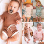 Ribbed Knitted Clothes Set 9 Colors Solid Newborn Baby Boy Girl Summer Short Sleeve T-shirt+Shorts 0-24M