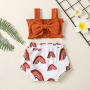 Conyson Wholesale Cotton Gauze Infant Flutter print bowknot Suit Baby kids girls Summer Clothing Rompers Sleeveless rompers