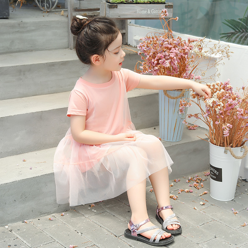 Conyson Boutique Summer Kids Clothes Children Clothes Baby Girls Princess Casual Layered Solid Skirt Puffy Short Sleeve Dress