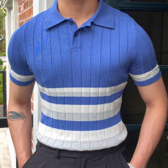 Conyson Summer Men's Short-sleeved Knitted Casual POLO Shirts Contrast Color Slim Lapel Custom Ice Silk POLO Men Clothes T-shirt