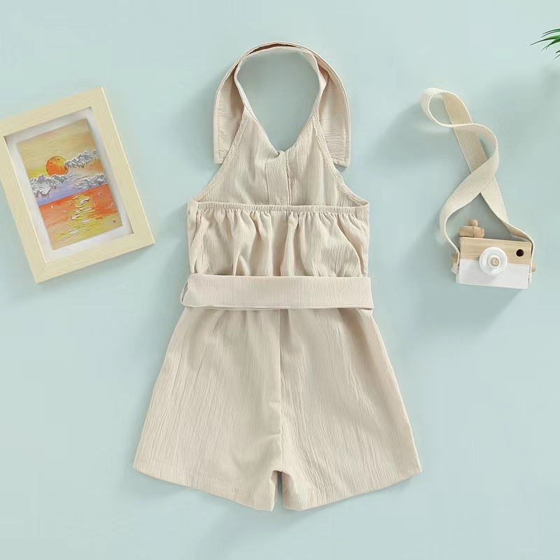 Conyson Summer Children's Girls Clothes Hang Neck Elegant Outfits Kids Girl Backless Sleeveless Shorts Bodysuits