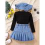 Conyson Boutique Children's Girls Clothes Sets Solid Top Jean Skirt With Hat 3 Piece Clothes Suits Spring Little Girl Outfits