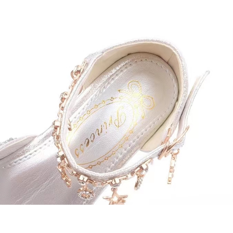 Conyson High Quality Overstocked Leftover Korean Style Pure Color Shiny Sequins Kids Girls Performance High-heeled Shoes