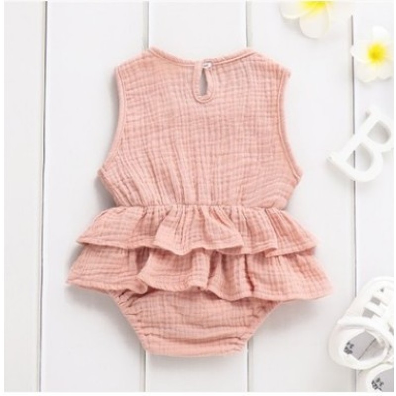 Conyson ins hot sale summer fashion linen Sleeveless pure color toddler kids clothing Rompers wear new born baby clothes rompers