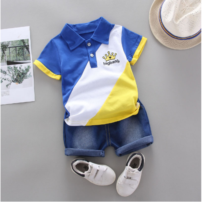 Conyson hot sale korea fashion toddler cotton patchwork apparel baby boys designer kids clothes summer outfit short clothing set