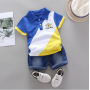 Conyson hot sale korea fashion toddler cotton patchwork apparel baby boys designer kids clothes summer outfit short clothing set